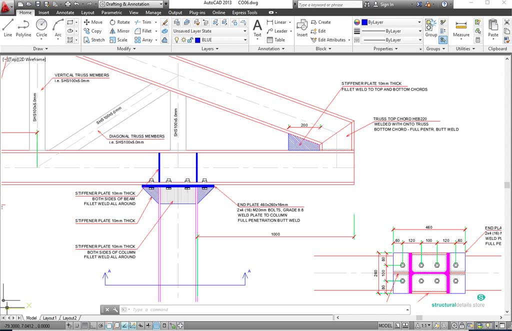 Roof Steel Truss Column Overhang Connection CAD Detail – structuraldetails