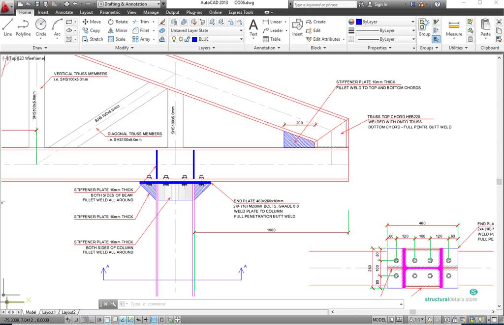 Roof Steel Truss Column Overhang Connection Detail