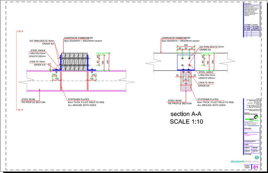 Continuous Large Composite Timber Beam Support on Top of steel beam