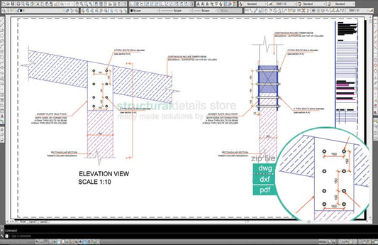 Inclined Timber Beam on Top of Timber Column with Steel Gusset Plate