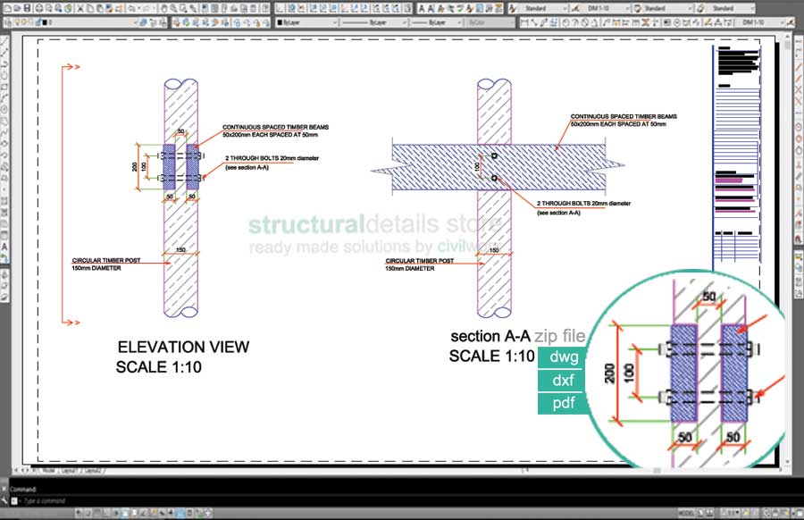 Spaced Timber Beams Supported on Circular Timber Post Column