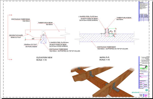 Secondary Timber Purlin Beam Connection To Main Beam