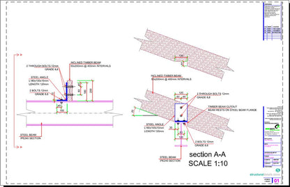 Inclined Timber Beam Supported on Top of Steel Beam