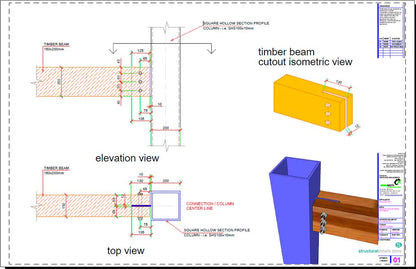 Timber Beam to SHS Steel Column Simple Connection