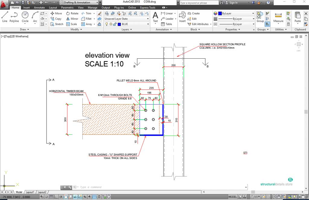 Timber Beam to SHS Steel Column Moment Connection