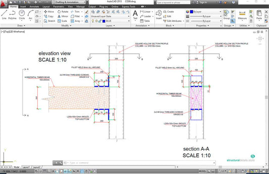 Timber Beam to SHS Steel Column Angle Moment Connection