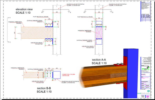 Timber Beam to SHS Steel Column Angle Moment Connection