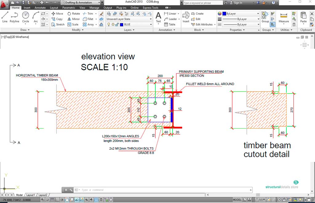 Timber Secondary Beam to Steel Beam Angle Connection