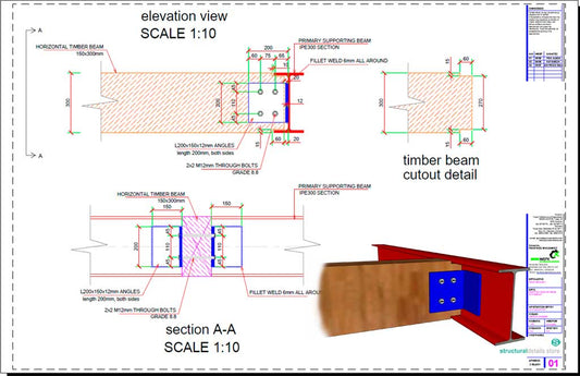 Timber Secondary Beam to Steel Beam Angle Connection