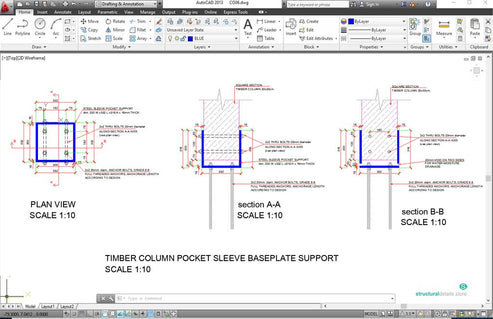 Pocket Sleeve Baseplate for Square Timber Column CAD Detail ...