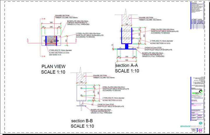 Annotation For Timber Column Timber Foundation CAD Detailed Drawings - structuraldetails