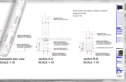 Steel Knife Baseplate Timber Column Support