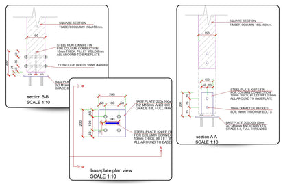 Steel Knife Baseplate Timber Column Support