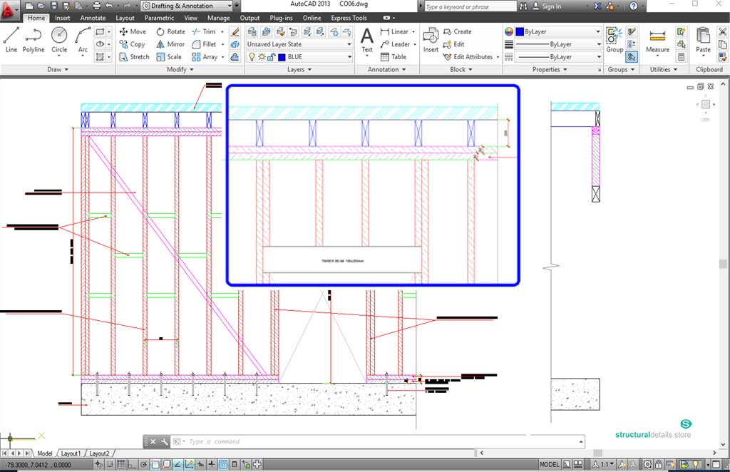 Timber Load Bearing Wall Frame with Door Opening Detail