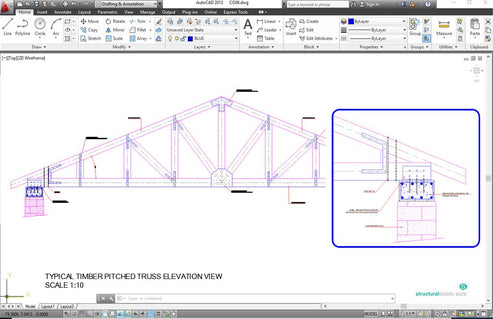Roof Timber Pitched Truss CAD Detail - structuraldetails