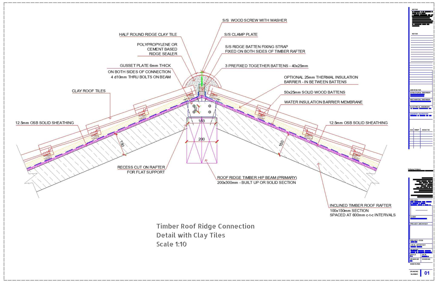 Timber Roof with Clay Tiles Ridge Connection Detail