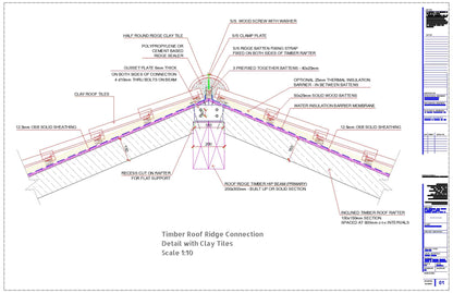 Timber Roof with Clay Tiles Ridge Connection Detail
