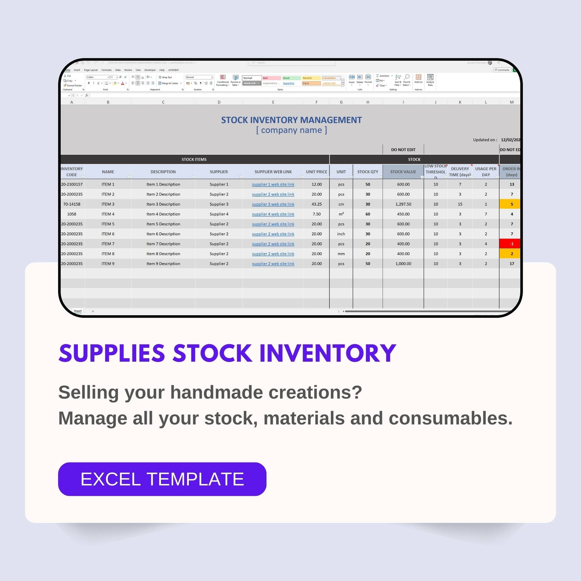 Stock Management Excel Template