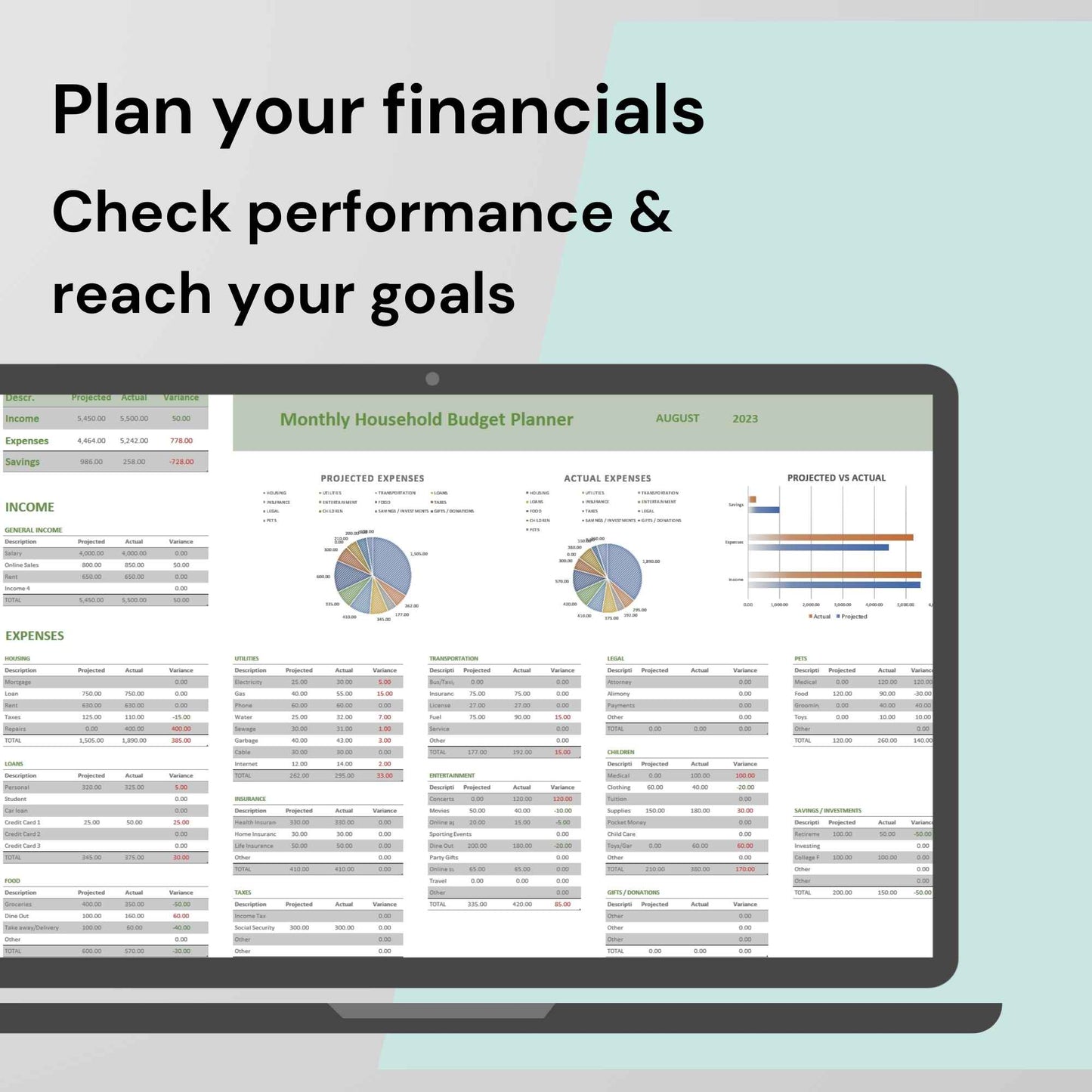 Monthly Household Budget Planner Excel Template