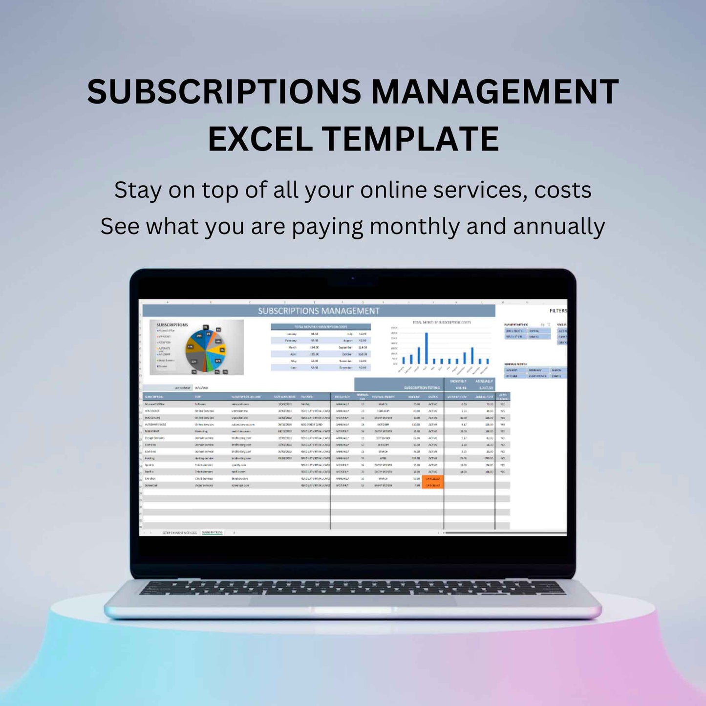 Subscriptions Management Excel Spreadsheet Template