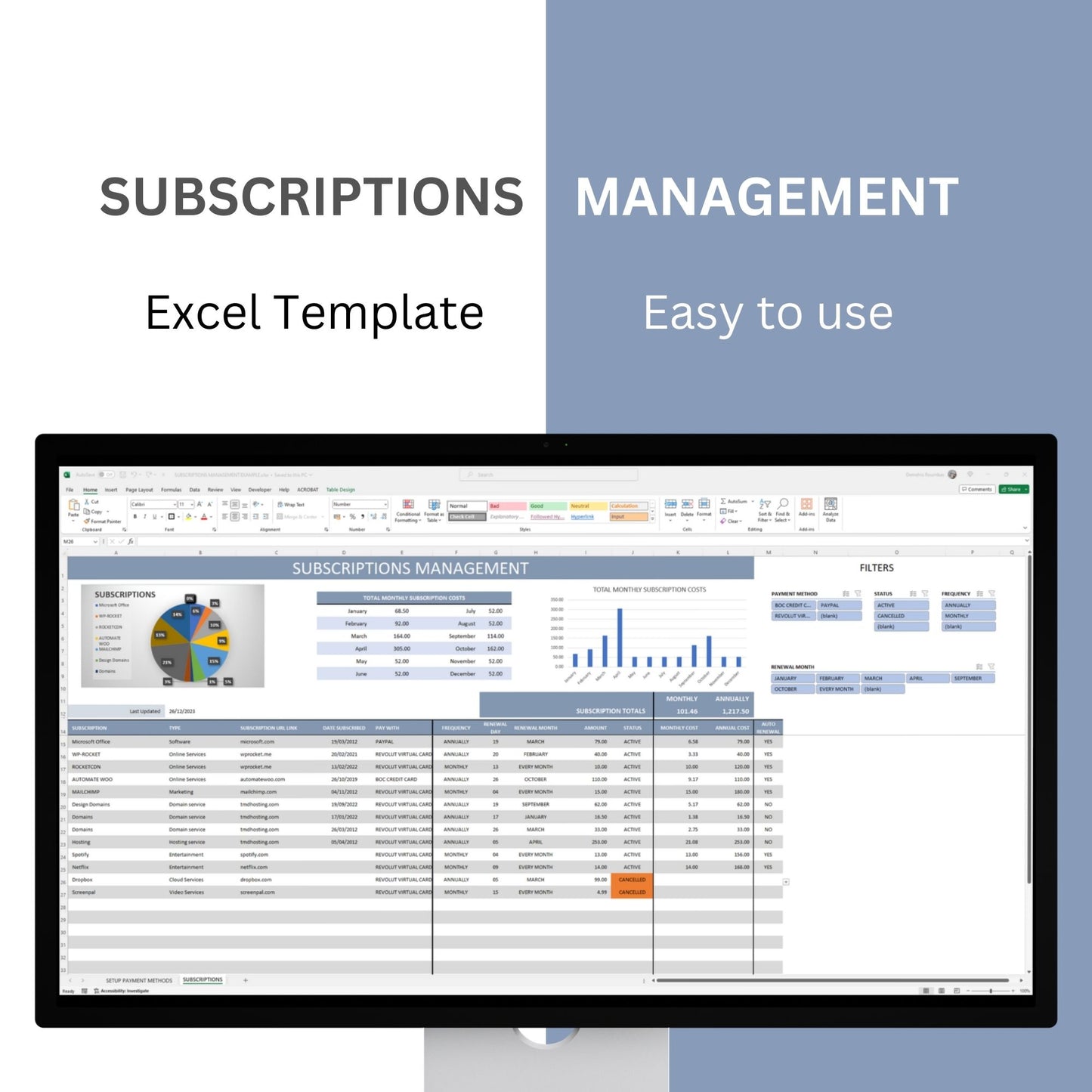 Subscriptions Management Excel Spreadsheet Template