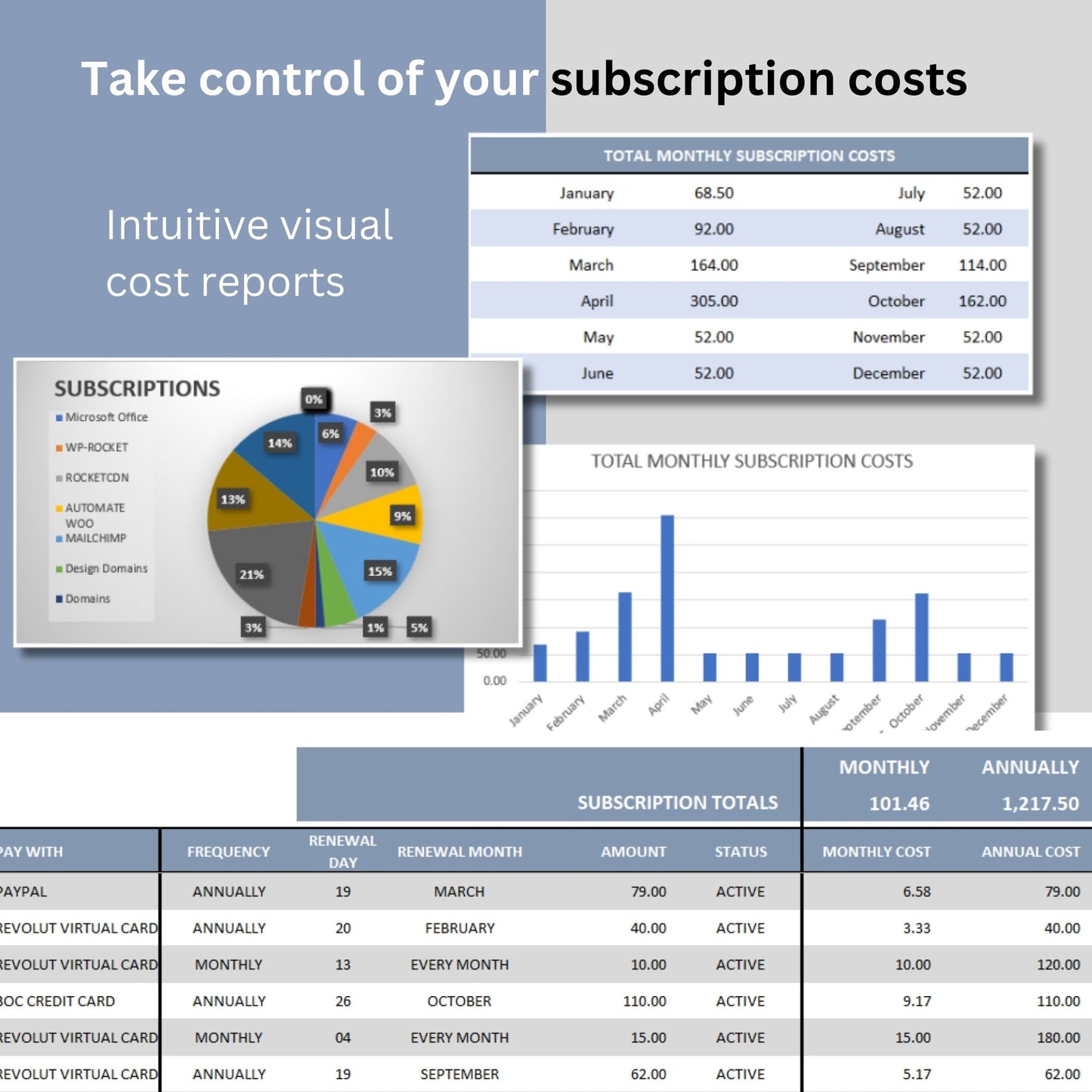 Subscriptions Management Excel Spreadsheet Template