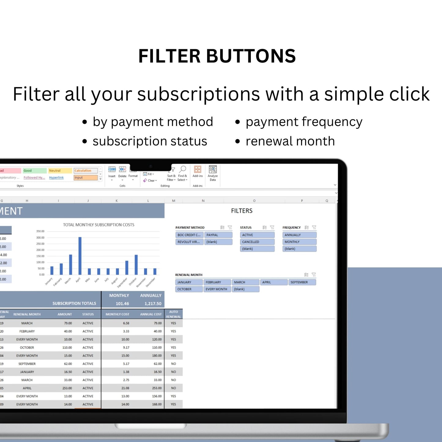 Subscriptions Management Excel Spreadsheet Template