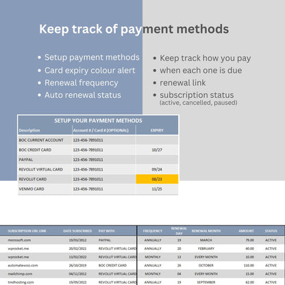 Subscriptions Management Excel Spreadsheet Template