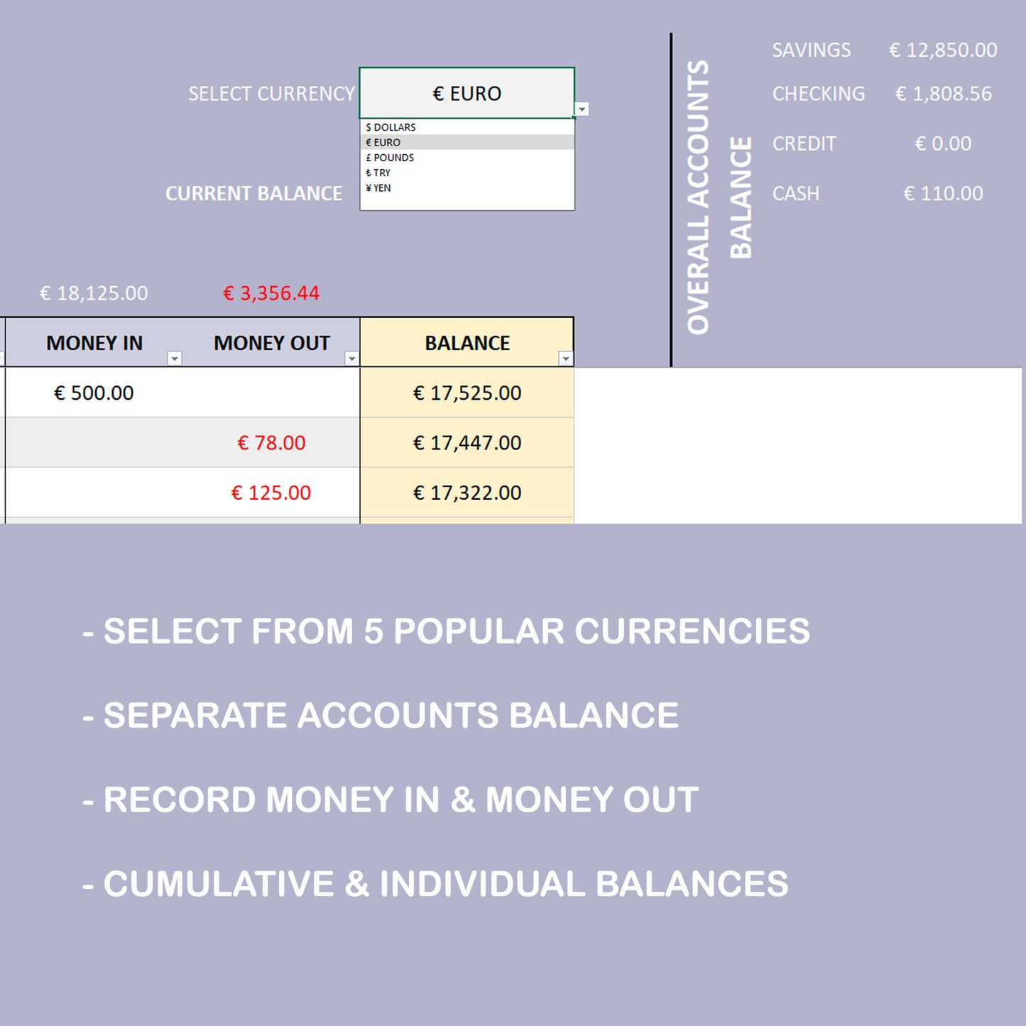 Income Expenses Tracking Excel Spreadsheet Template