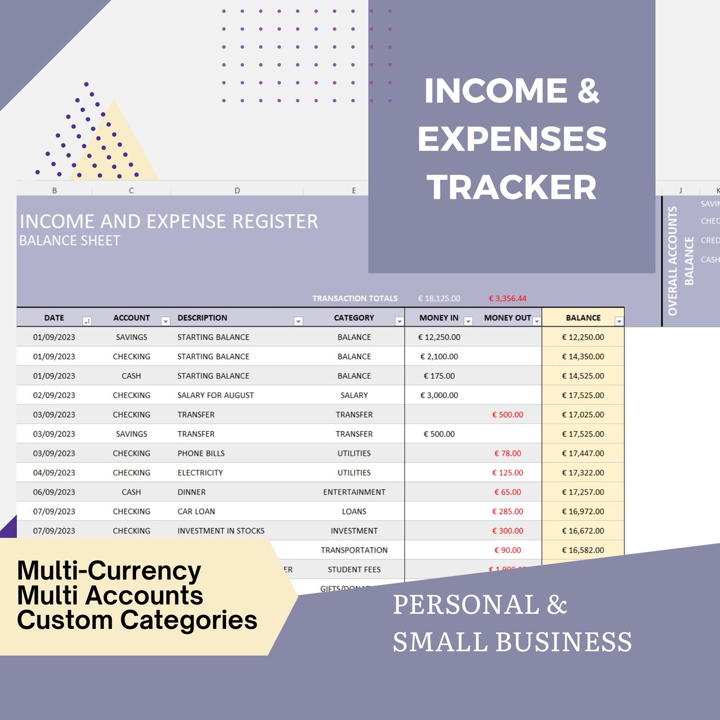 Income Expenses Tracking Excel Spreadsheet Template