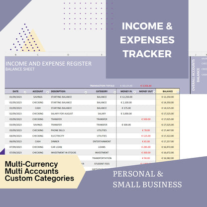 Income Expenses Tracking Excel Spreadsheet Template