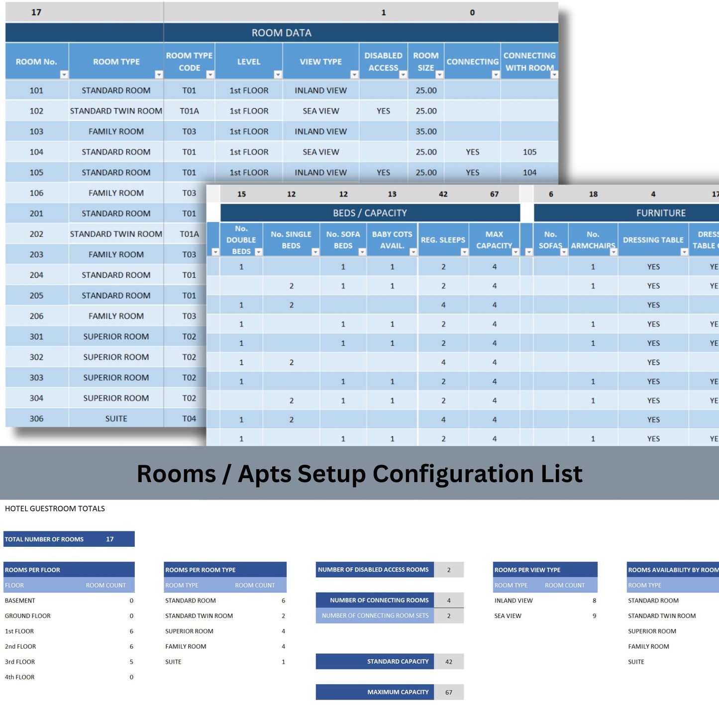 Hotel Rooms Matrix Booking Registry Excel Template