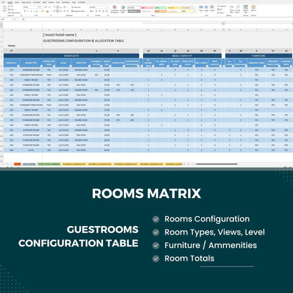 Hotel Rooms Matrix Booking Registry Excel Template