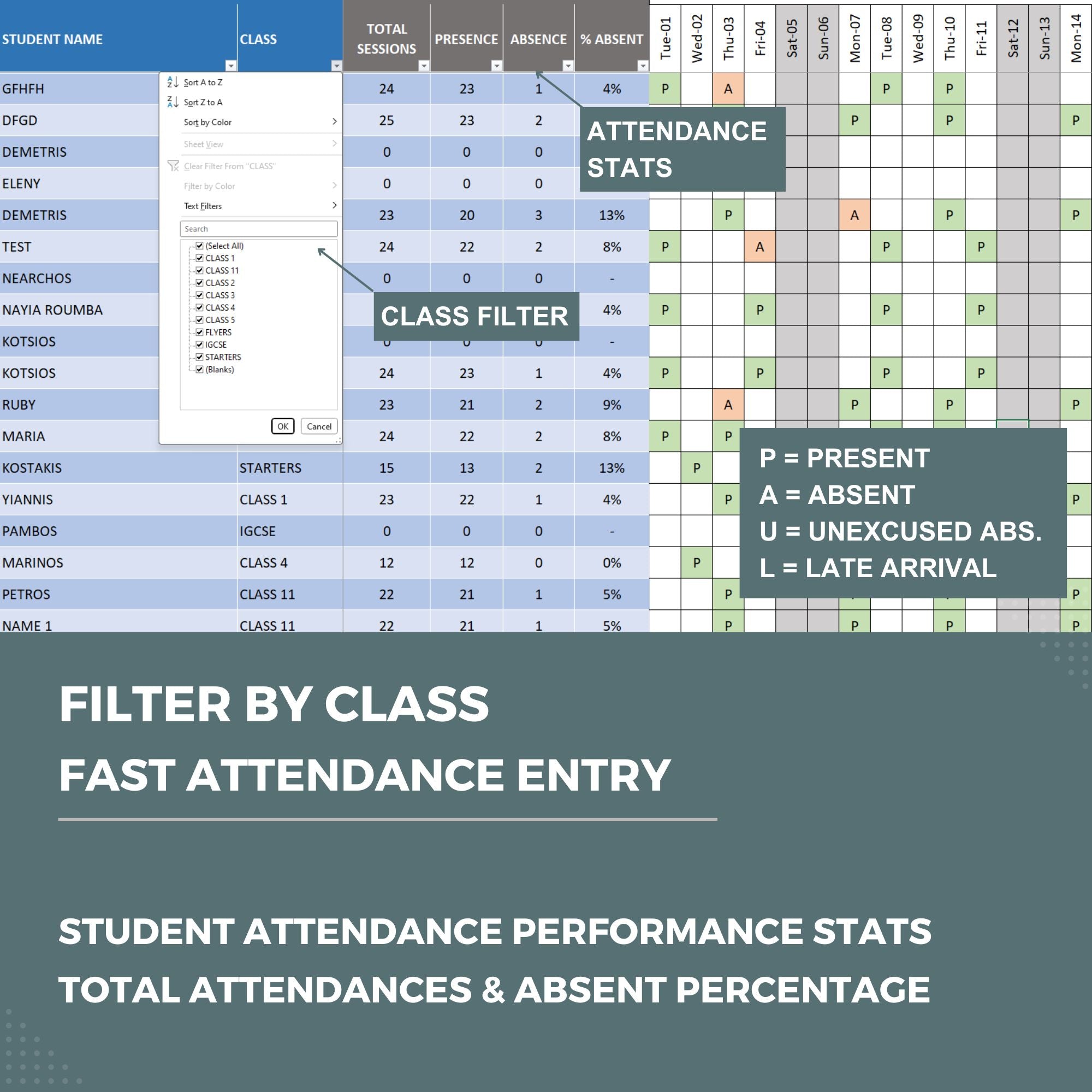Student Attendance Excel Template Excel productivity templates for teachers and education - structuraldetails