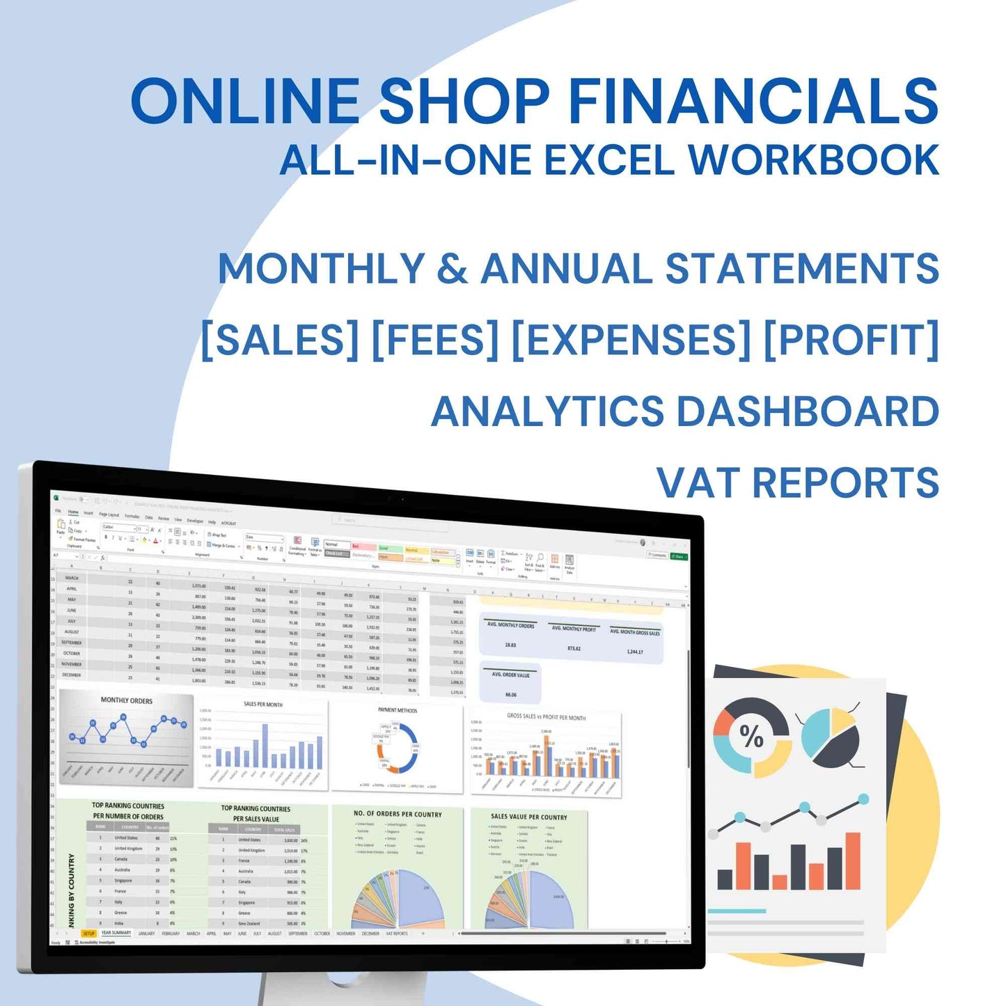 Online Shop Financials Analytics Excel Tool