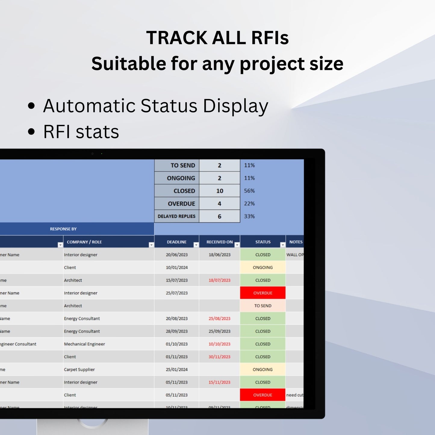 RFI Log Tracker Management Excel Template