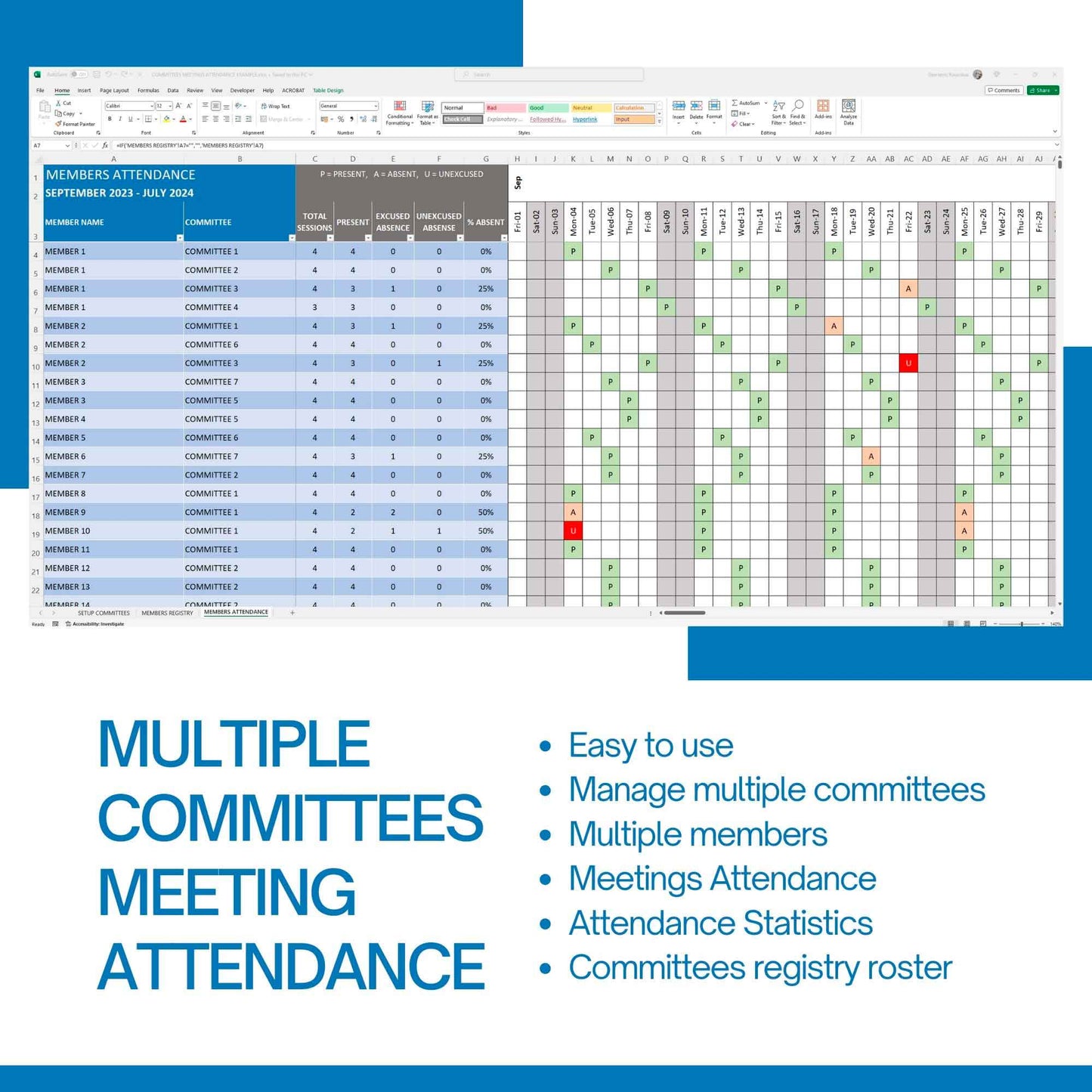 Multiple Committees Meeting Attendance Excel Tool