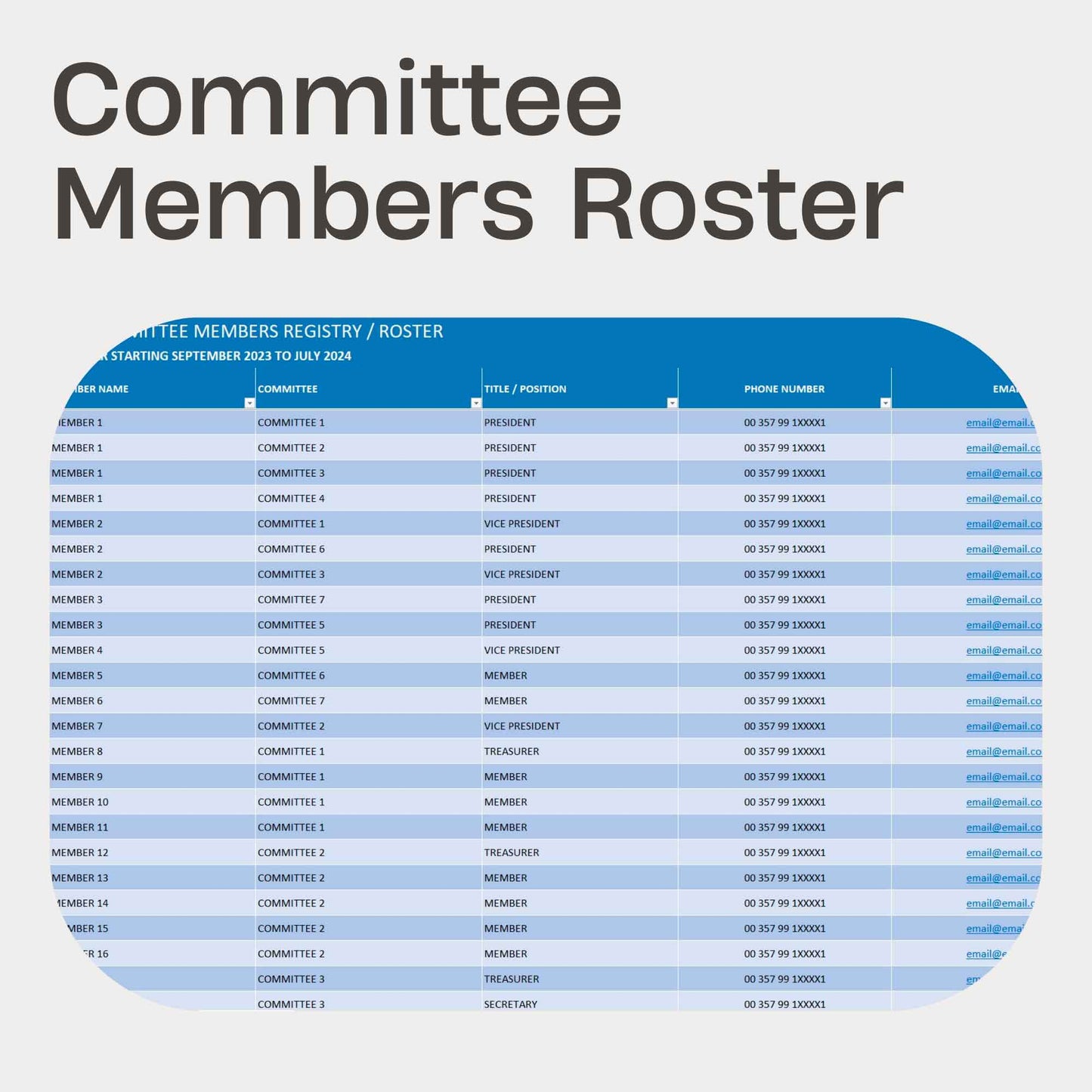 Multiple Committees Meeting Attendance Excel Tool