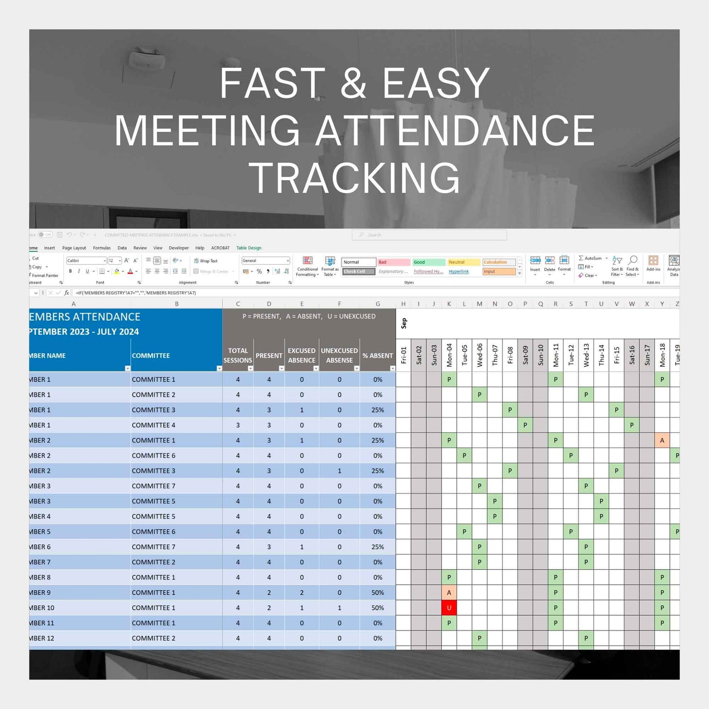 Multiple Committees Meeting Attendance Excel Tool