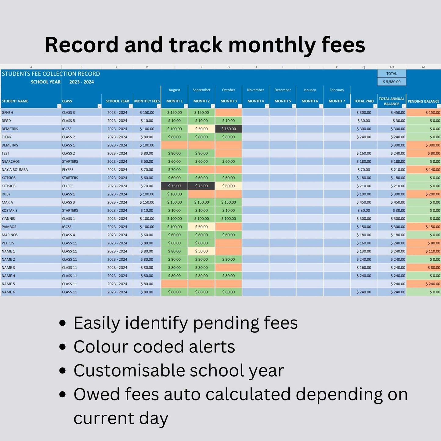 Student Fee Collection Tracker Excel Template