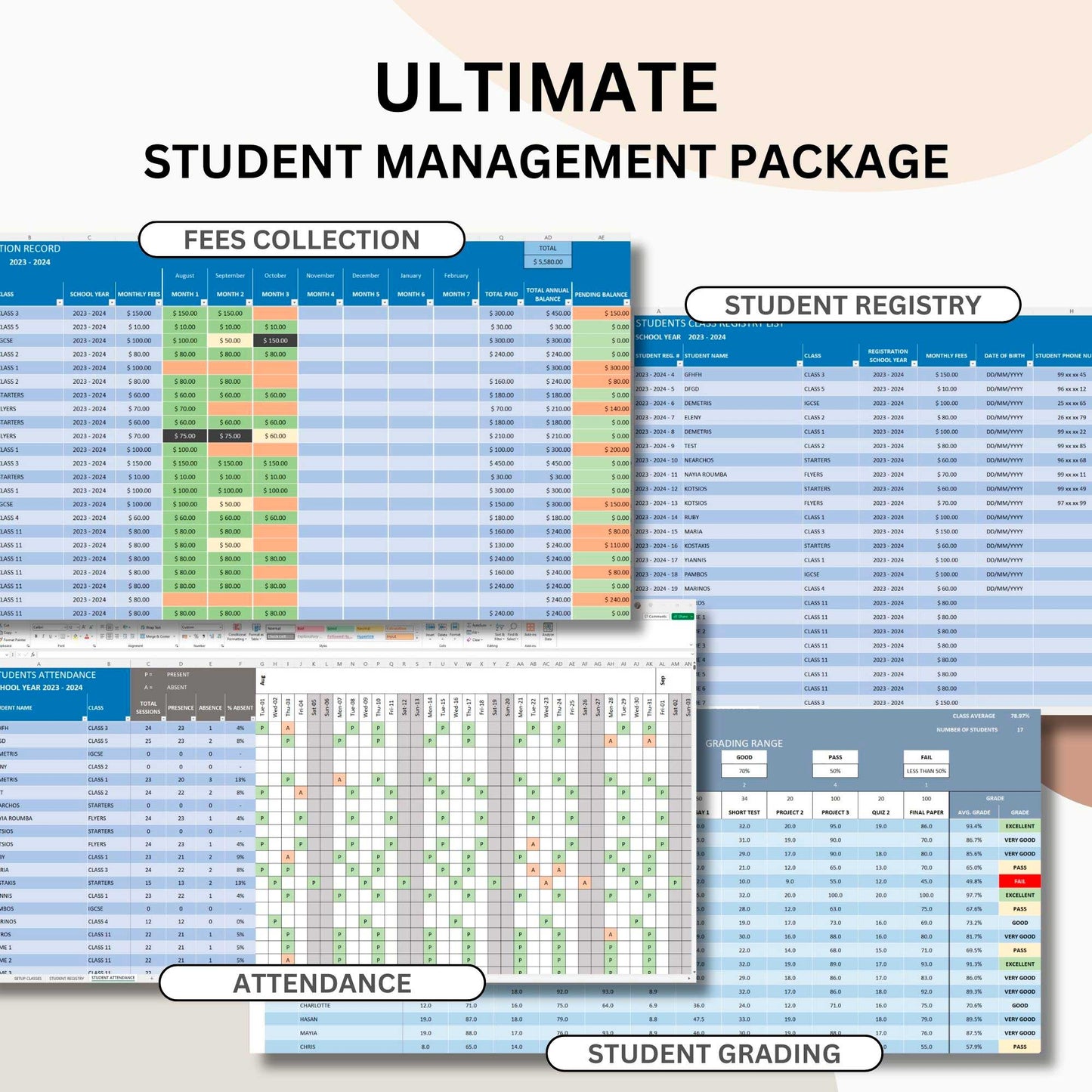 Student Management Excel Templates Package