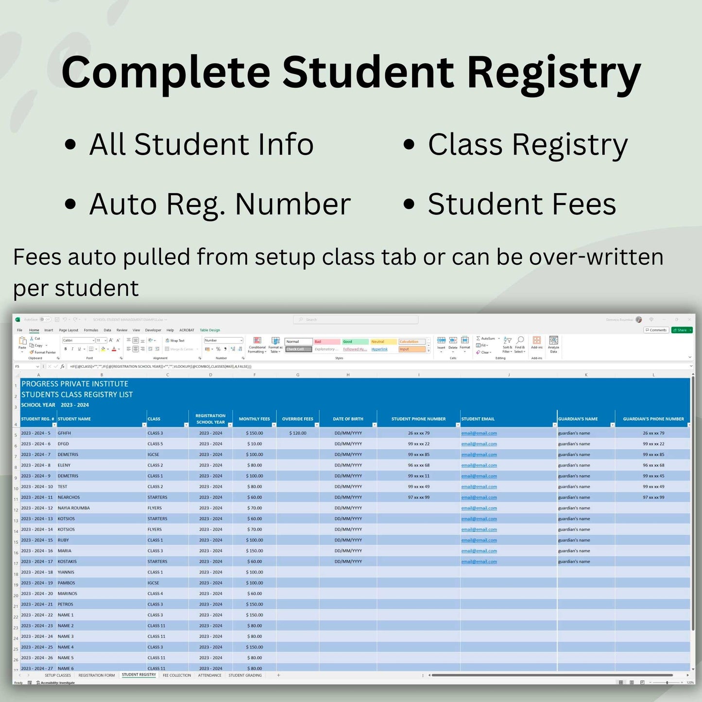 Student Management Excel Templates Package