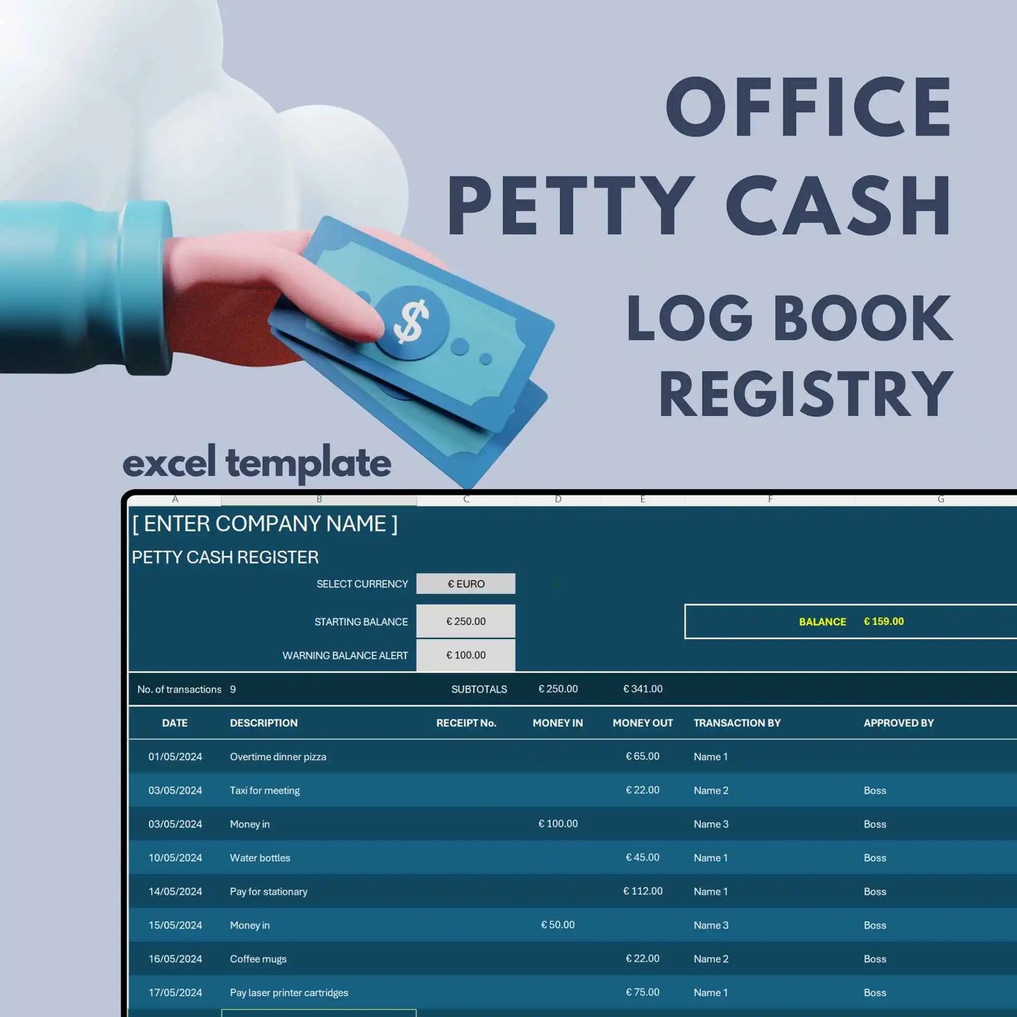 Office Petty Cash Registry Log Book Excel Template