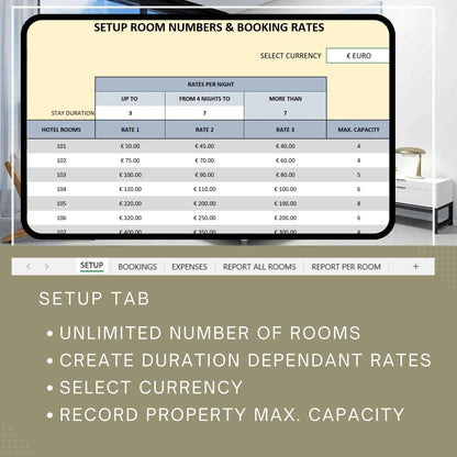 Hotel Rooms Bookings Financial Tracker Excel Template