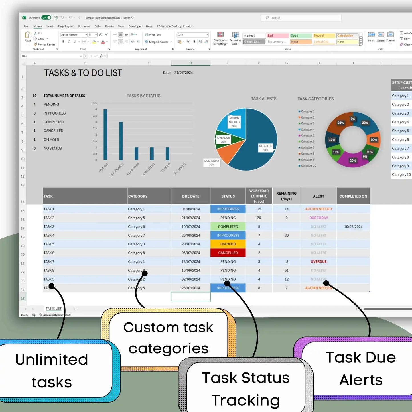 Simple ToDo List Task Tracker Manager Excel Template