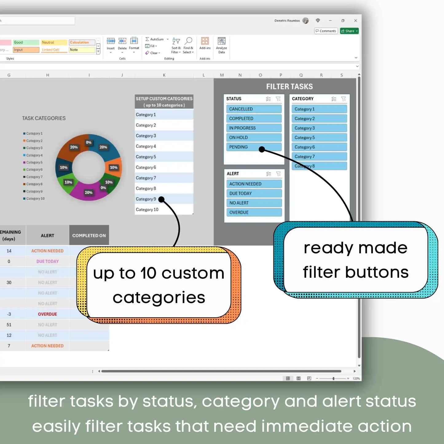 Simple ToDo List Task Tracker Manager Excel Template