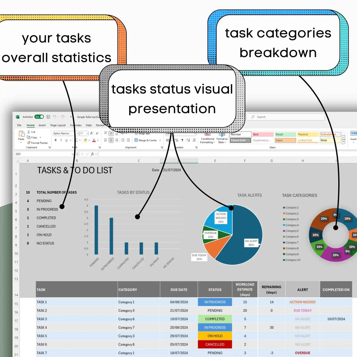 Simple ToDo List Task Tracker Manager Excel Template