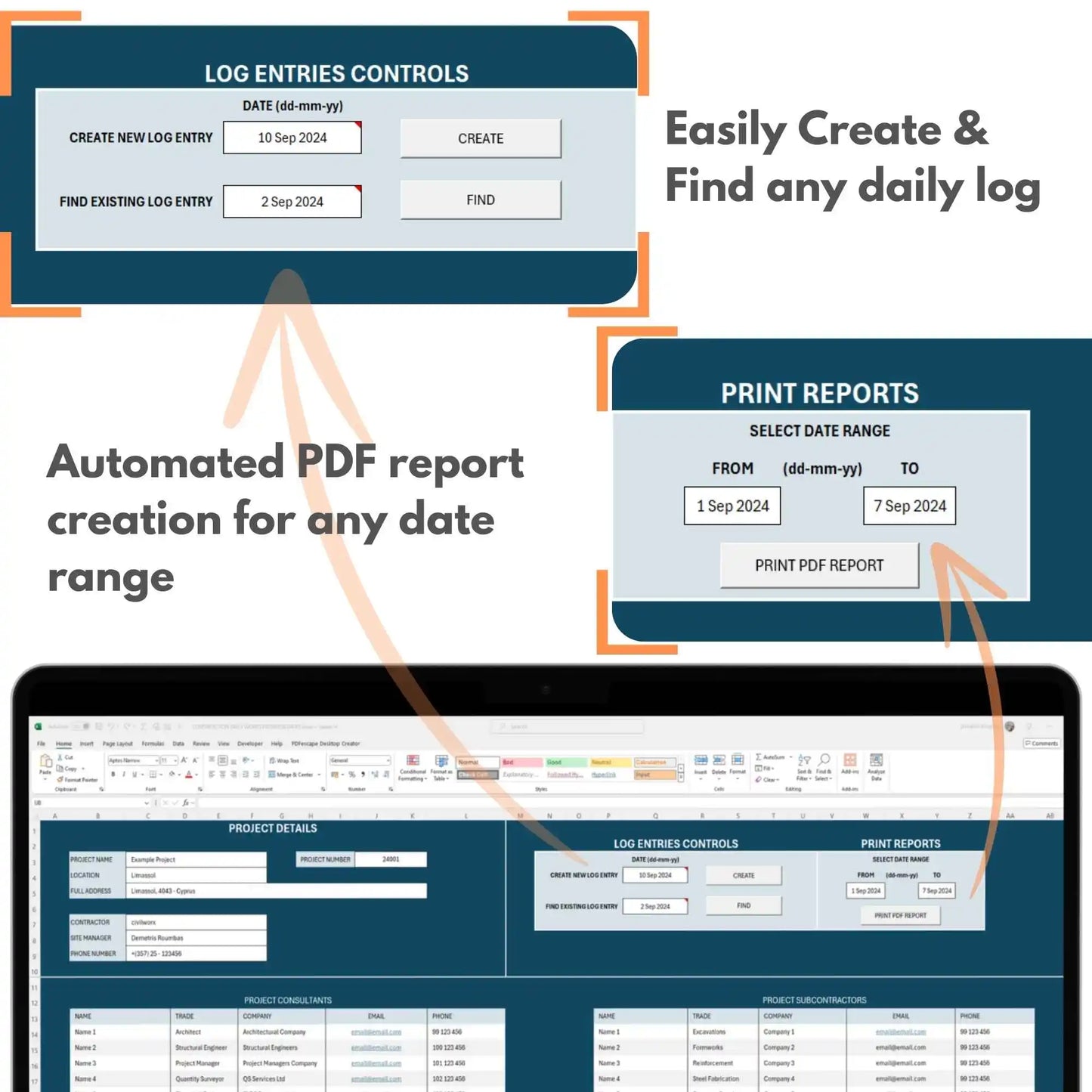 Construction Daily Works Progress Log Entry Diary Excel