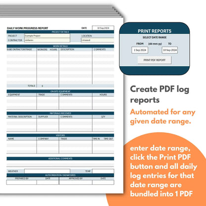 Construction Daily Works Progress Log Entry Diary Excel