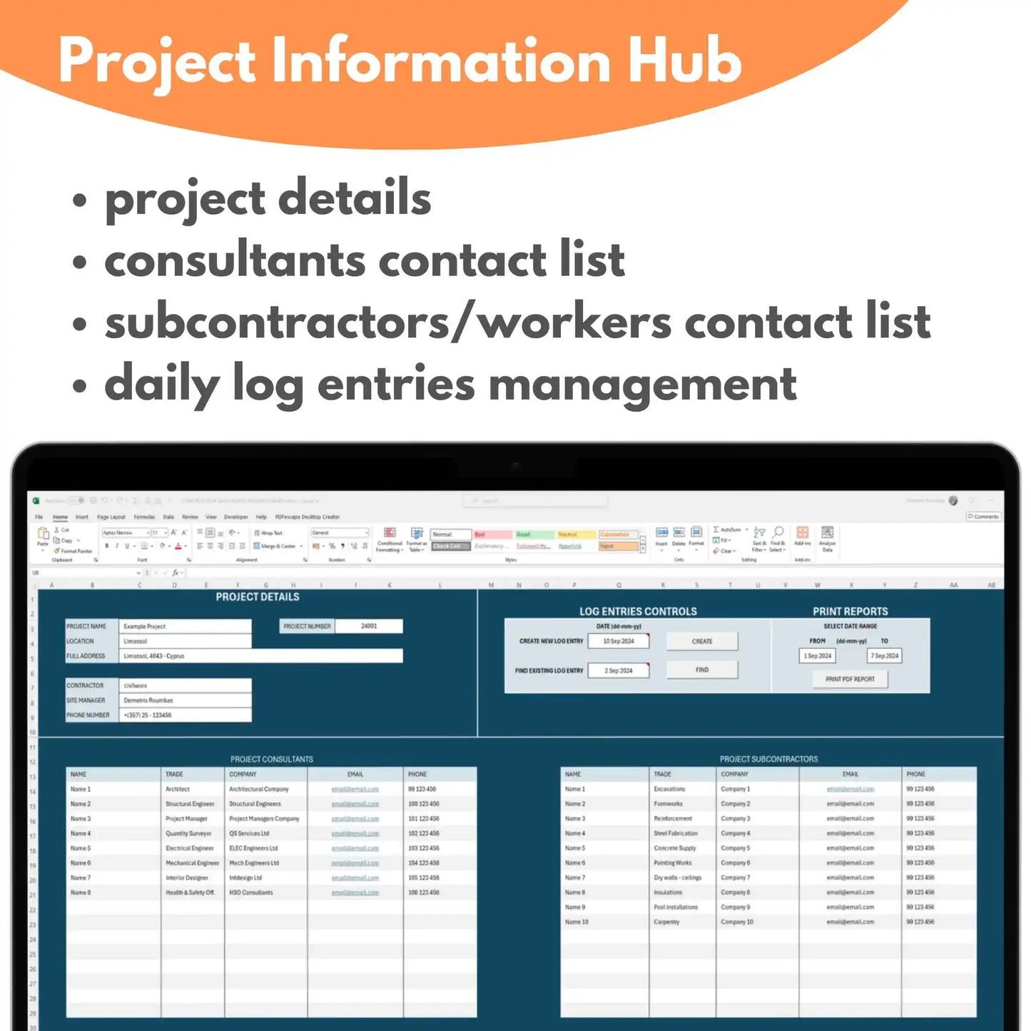 Construction Daily Works Progress Log Entry Diary Excel